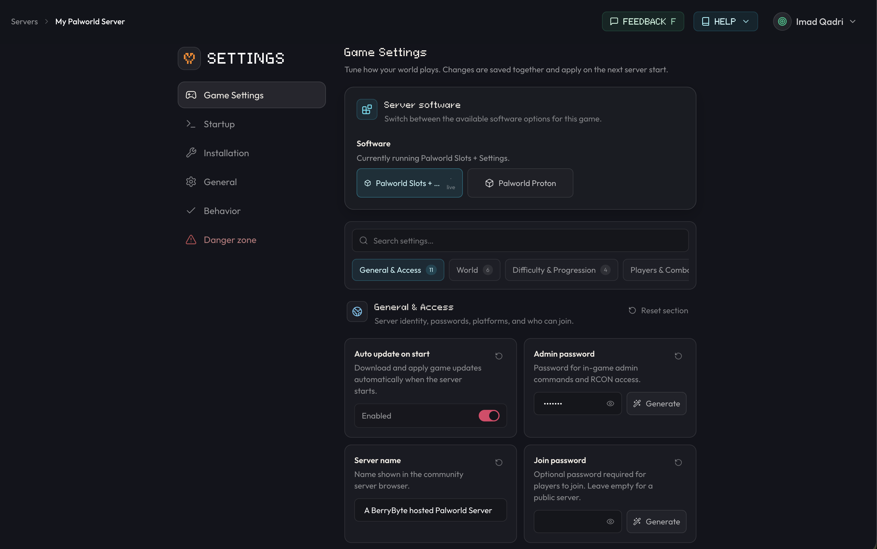 Palworld settings in Marion